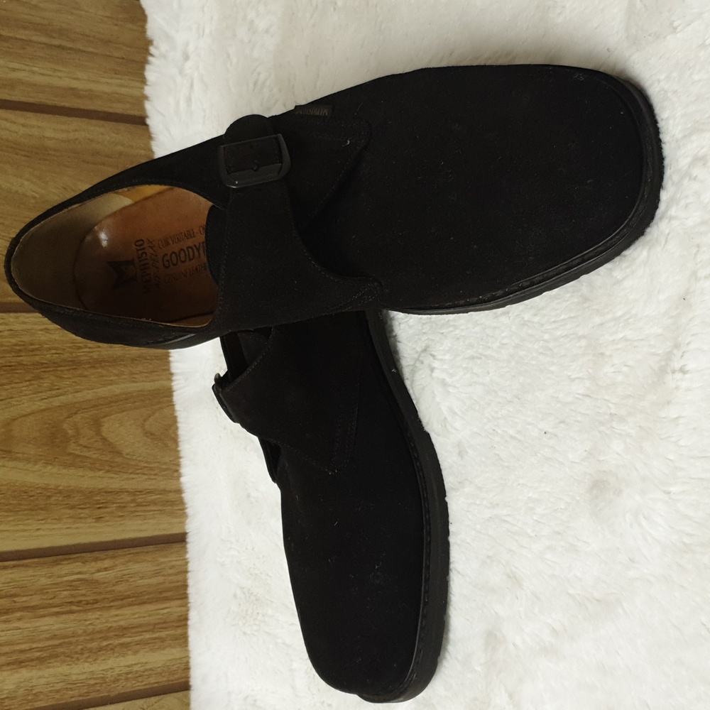 Mephisto Black Suede Monk Strap Oxfords
